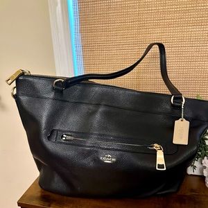 Coach Black Leather Tote with Gold Accents